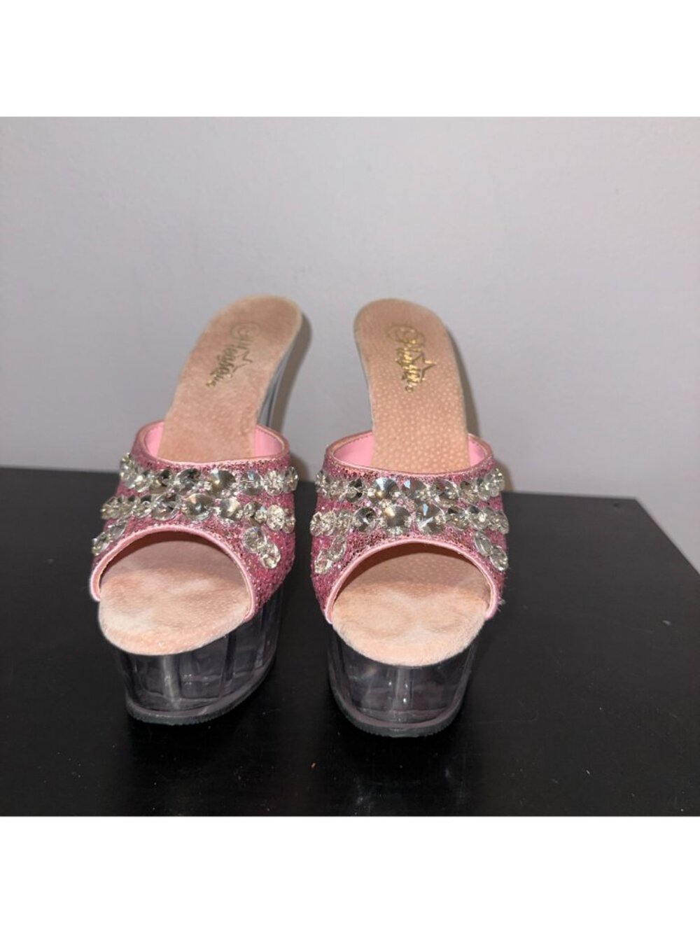 Pleaser Size 8 Barbiecore Pink Glitter Y2K Exotic Dancer Drag 6" Platform Mules - Picture 2 of 9